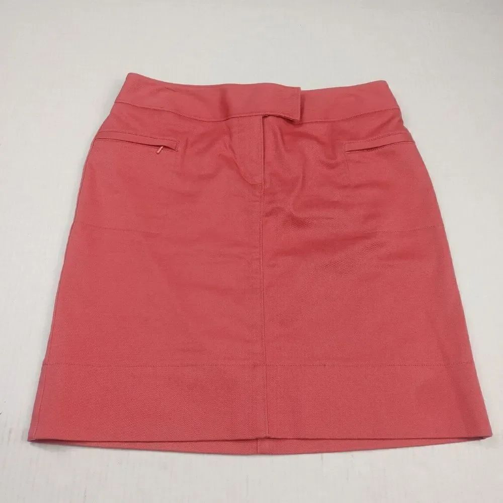 LOFT Womens Pencil Skirt Pink Casual Spring Summer Zip Up Stretch Pockets Size 4